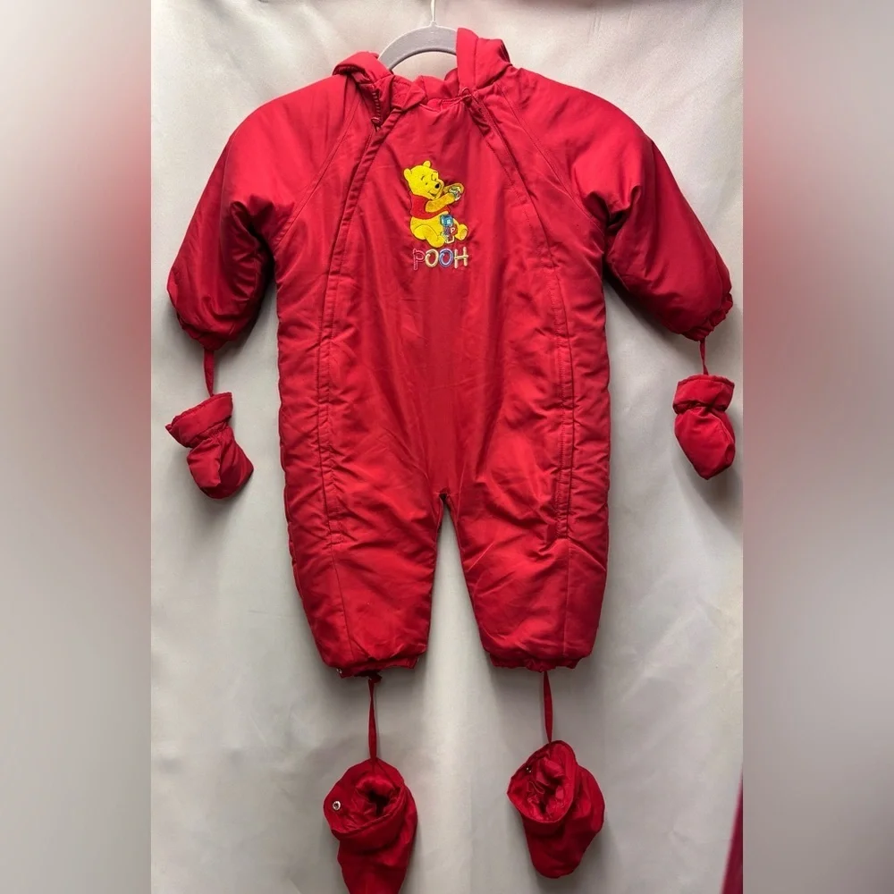 Vintage Disney Winnie the Pooh Hooded Baby Snowsuit Romper Size 24 Months